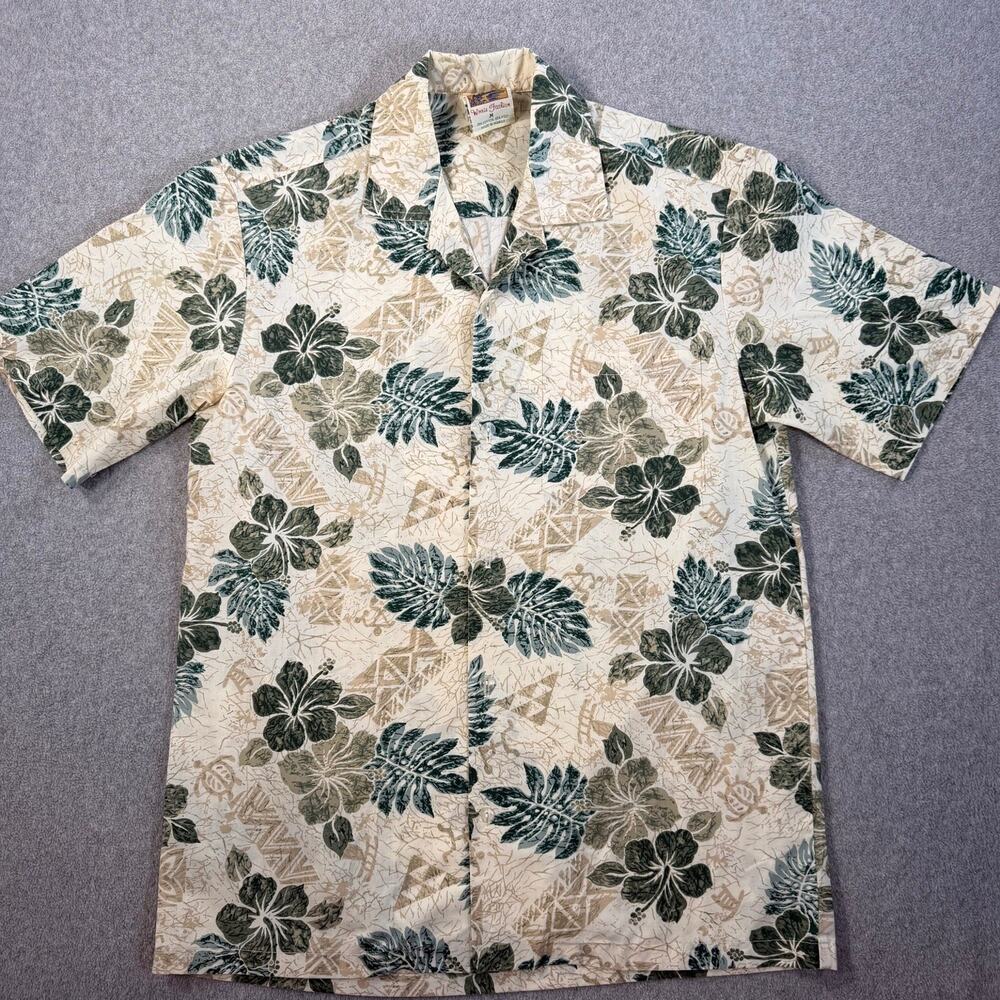 Winnie Fashion Men's Medium Hawaiian Shirt Leaf Print Button Down Made in Hawaii